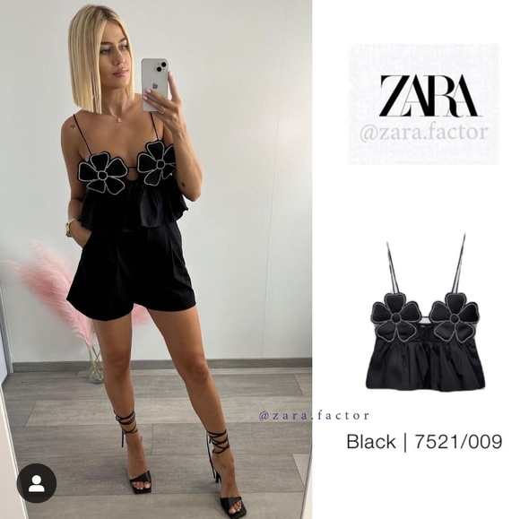 New Zara Rhinestone Floral Poplin Top - 7521/009 - Picture 15 of 15